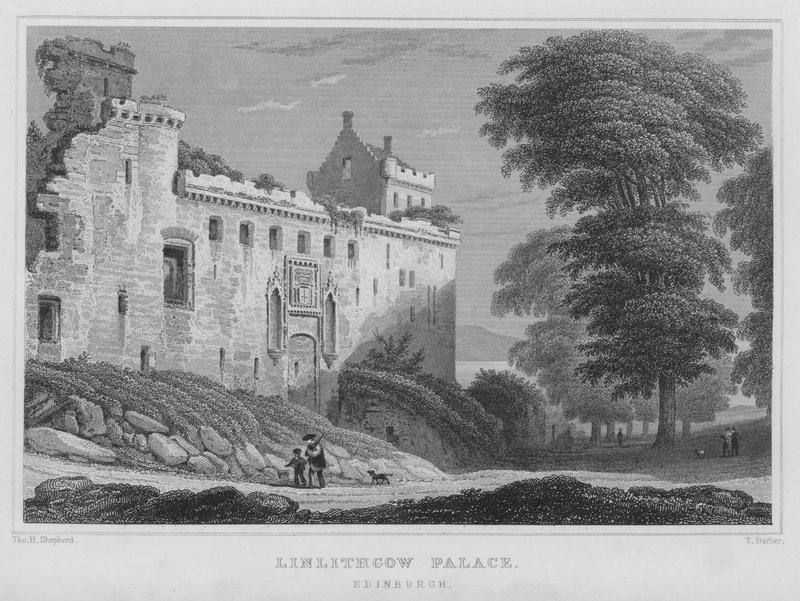 Linlithgow Palace, Edinburgh (gravyr) av Thomas Hosmer Shepherd