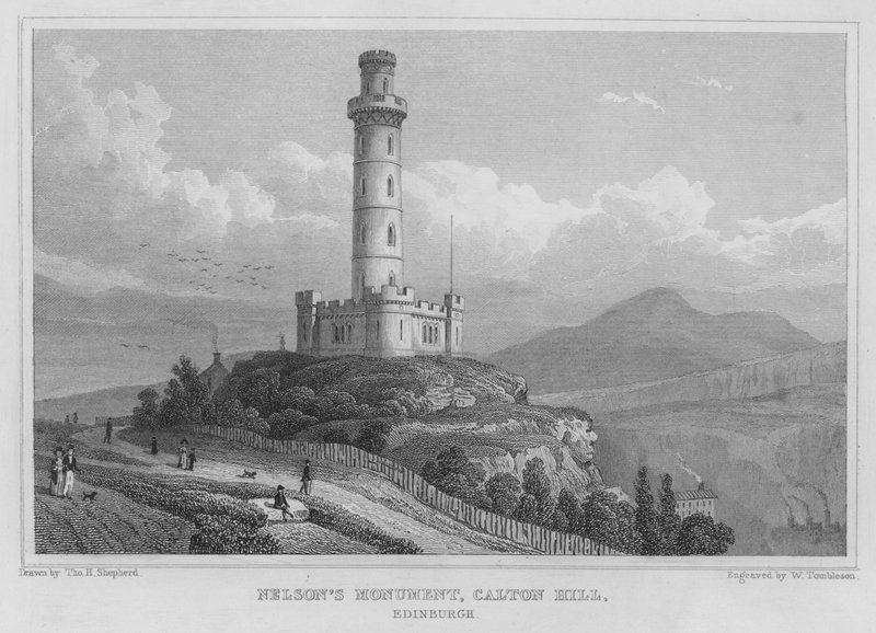 Nelsons monument, Calton Hill, Edinburgh (gravyr) av Thomas Hosmer Shepherd