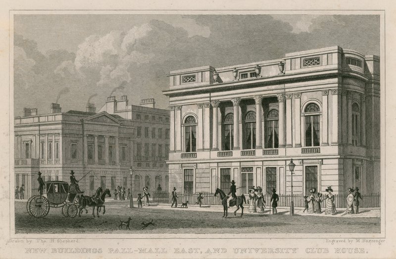 Nya byggnader Pall Mall East och University Club House av Thomas Hosmer Shepherd