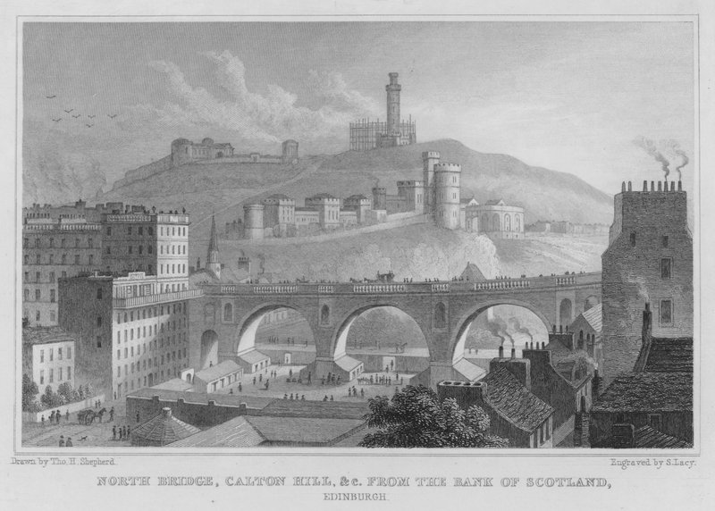 North Bridge, Calton Hill, etc, från Bank of Scotland, Edinburgh (gravyr) av Thomas Hosmer Shepherd