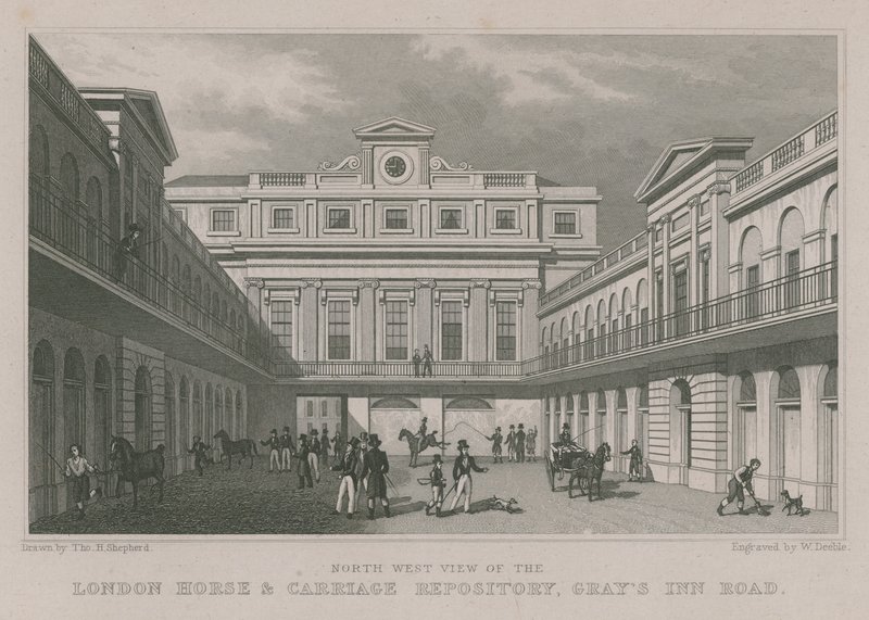 Nordvästlig utsikt över London Horse and Carriage Repository, Gray