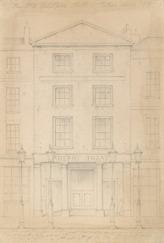 Originalblyertsskiss av Adelphi Theatre, London, av Thomas H Shepherd av Thomas Hosmer Shepherd