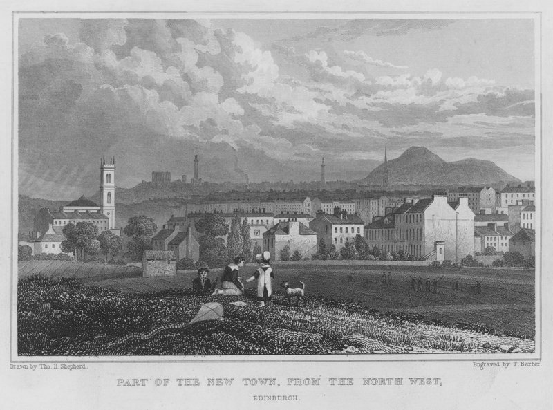 En del av New Town, från nordväst, Edinburgh (gravyr) av Thomas Hosmer Shepherd