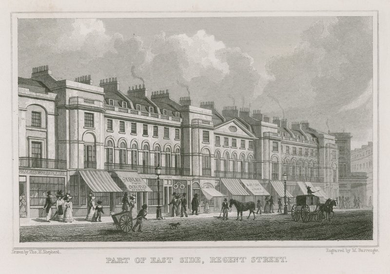 Del av den östra sidan av Regnet Street, London av Thomas Hosmer Shepherd