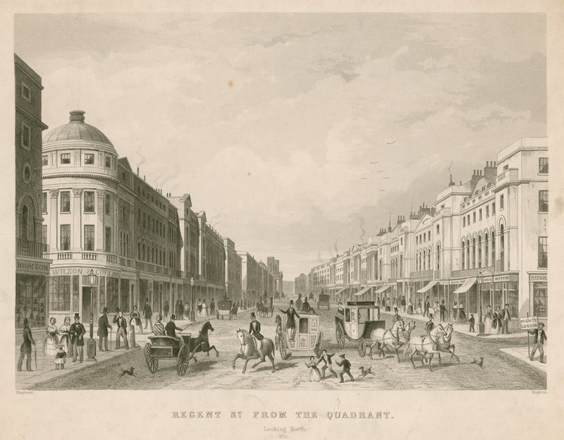 Regent Street, London, från kvadranten, tittar norrut av Thomas Hosmer Shepherd