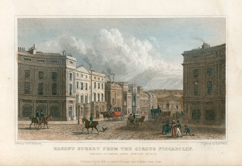 Regent Street från Circus Piccadilly, London av Thomas Hosmer Shepherd
