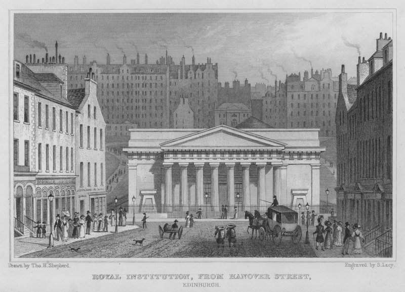 Royal Institution, från Hanover Street, Edinburgh (gravyr) av Thomas Hosmer Shepherd