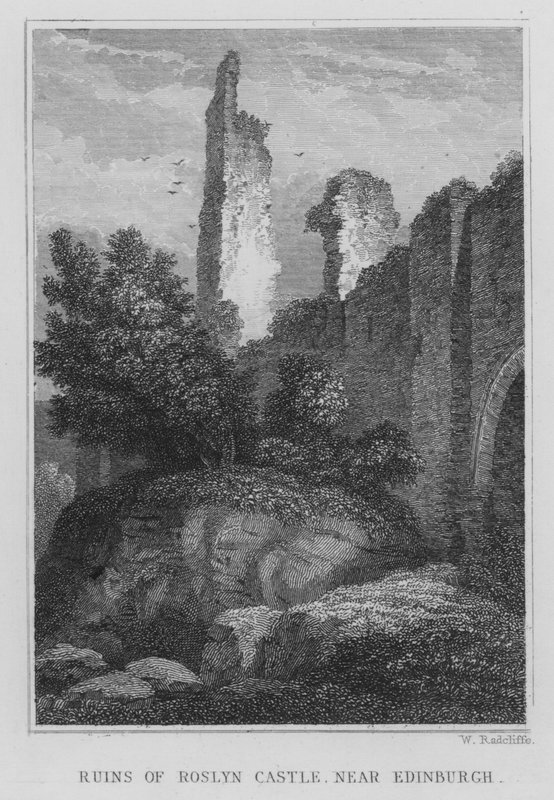 Ruinerna av Roslyn Castle, nära Edinburgh (gravyr) av Thomas Hosmer Shepherd