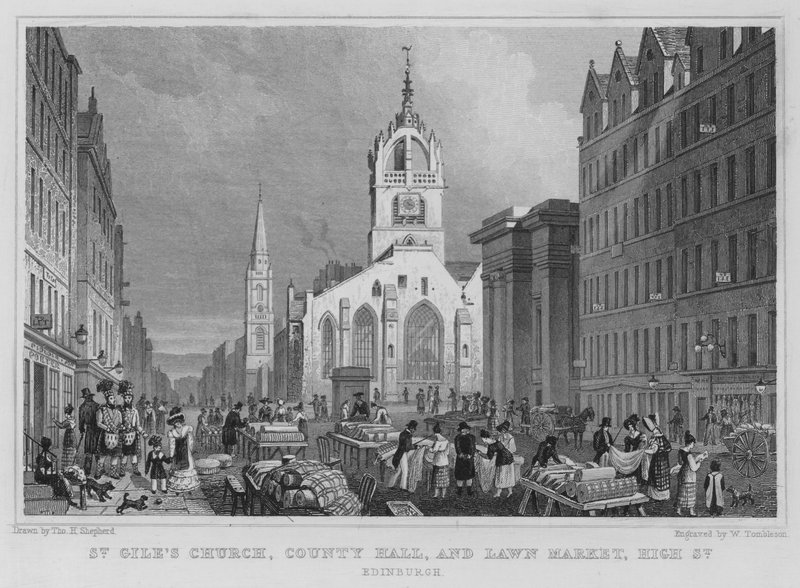 St Giles Church, County Hall och Lawn Market, High Street, Edinburgh (gravyr) av Thomas Hosmer Shepherd