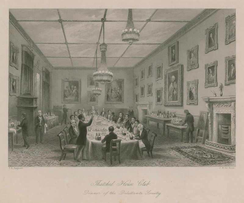 Thatched House Club, middag i Dilettante Society av Thomas Hosmer Shepherd