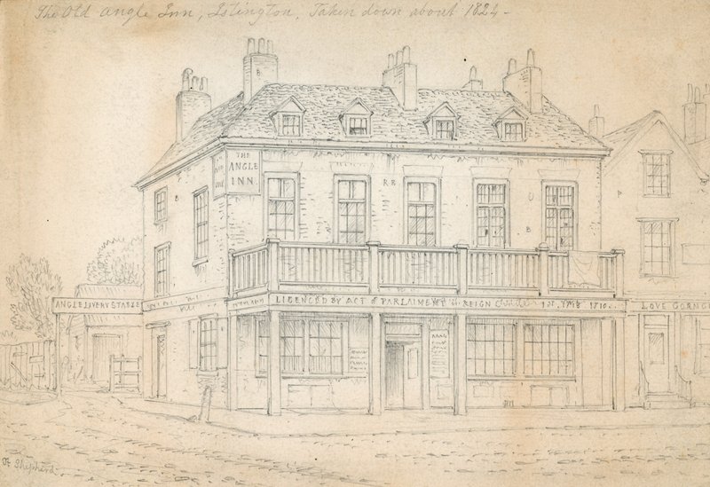 The Angel Inn, Islington (bläck på papper) av Thomas Hosmer Shepherd