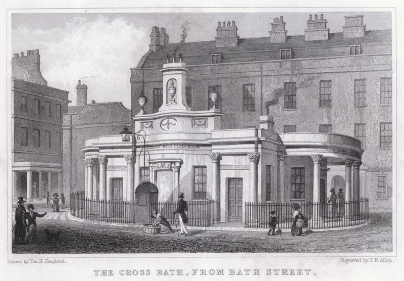 The Cross Bath, från Bath Street (gravyr) av Thomas Hosmer Shepherd