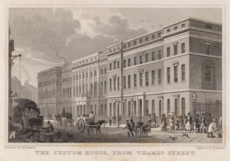The Custom House, från Thames Street av Thomas Hosmer Shepherd