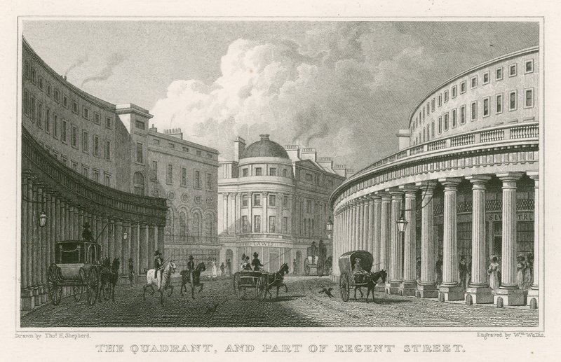 Kvadranten och en del av Regent Street, London av Thomas Hosmer Shepherd