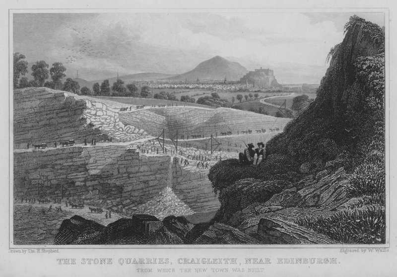 The Stone Quarries, Craigleith, nära Edinburgh (gravyr) av Thomas Hosmer Shepherd