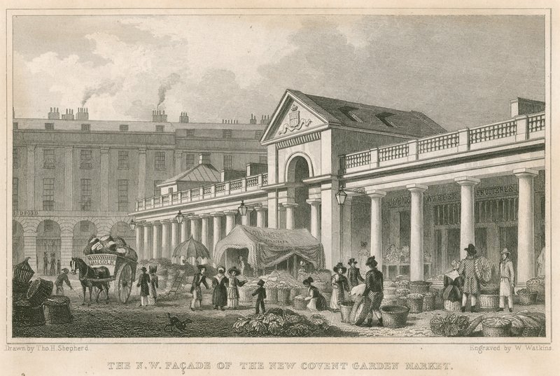 Den nordvästra fasaden av den nya Covent Garden Market, London av Thomas Hosmer Shepherd