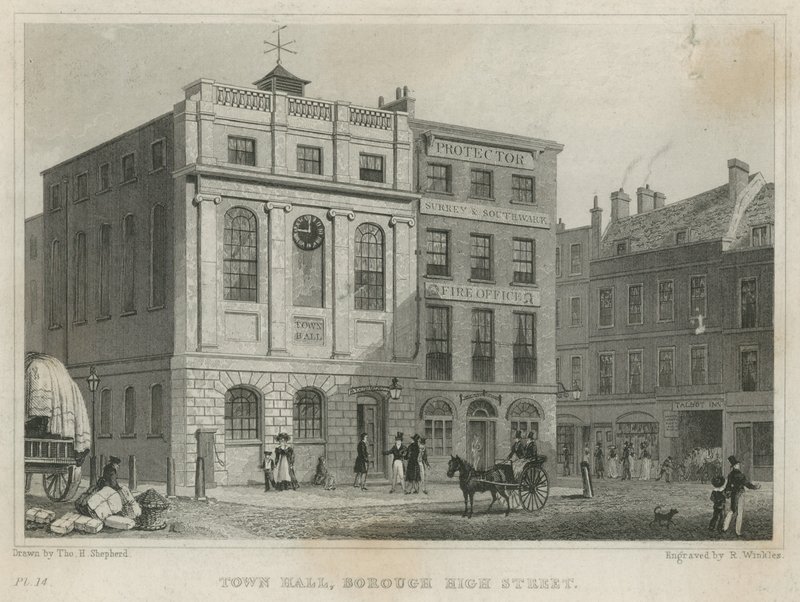 Rådhuset, Borough High Street (gravyr) av Thomas Hosmer Shepherd