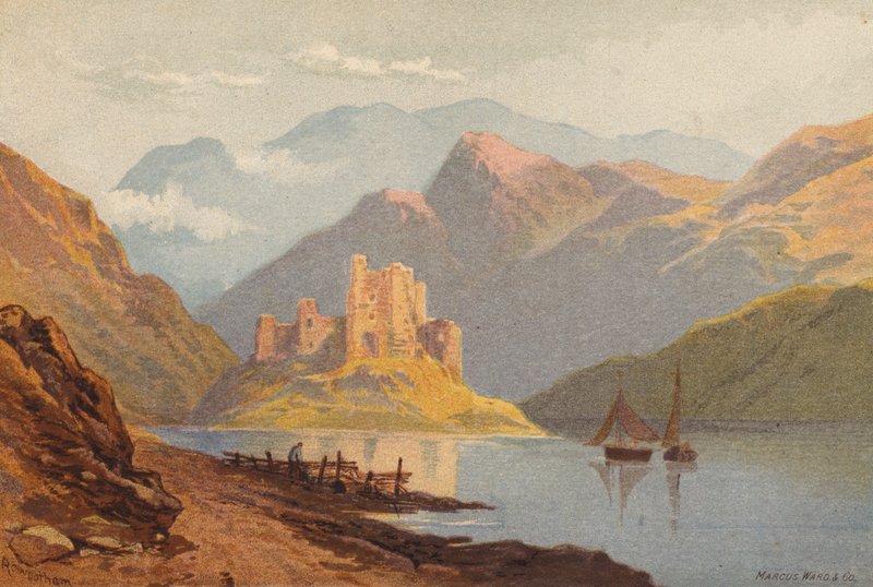 Skottland, Eilean-Donan Castle (färg litho) av Thomas Leeson the Elder Rowbotham