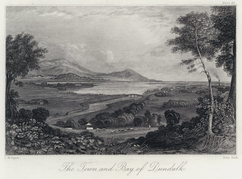 The Town and Bay of Dundalk (gravyr) av Thomas Mann (after) Baynes