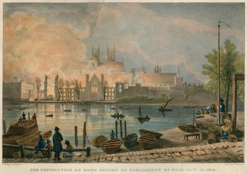 Förstörelsen av parlamentets hus genom brand den 16 oktober 1834 av Thomas Mann Baynes