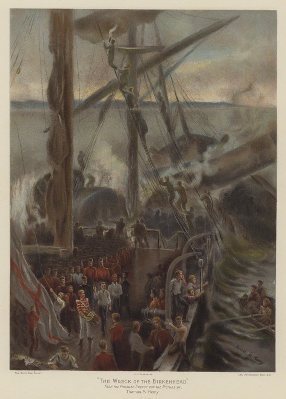 The Wreck of the Birkenhead (färg litho) av Thomas Marie Madawaska Hemy