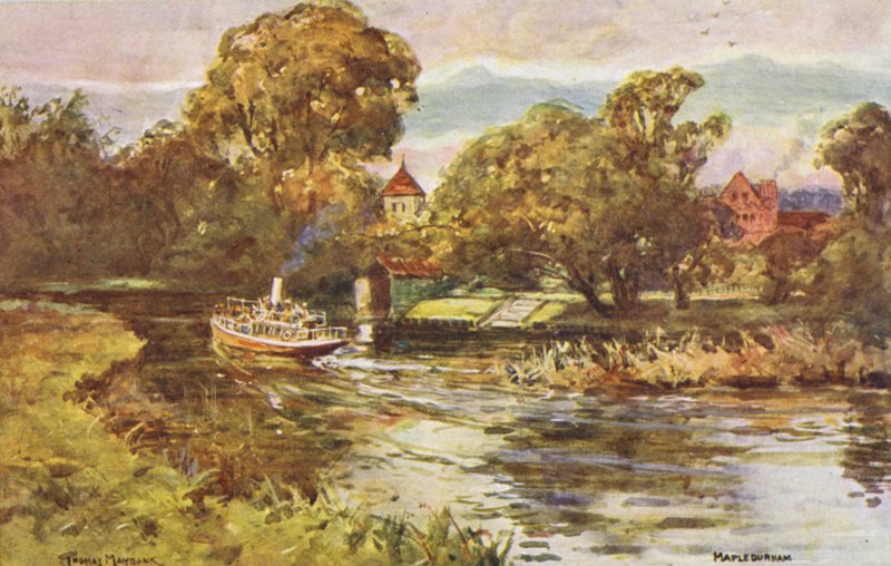 Floden Themsen: Mapledurham (färglitografi) av Thomas Maybank