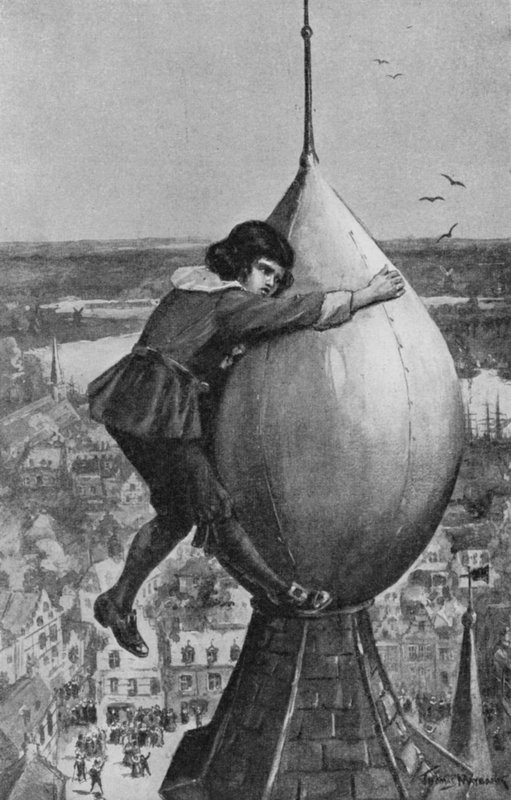 Den blivande amiralen Michael Adrianzoon De Ruyter knäpper armarna runt toppen av den stora bollen (litho) av Thomas Maybank