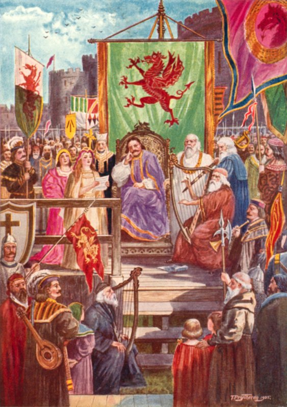 Rhys ap Gruffydd presiderar vid den första Eisteddfod, Cardigan Castle, Wales av Thomas Prytherch