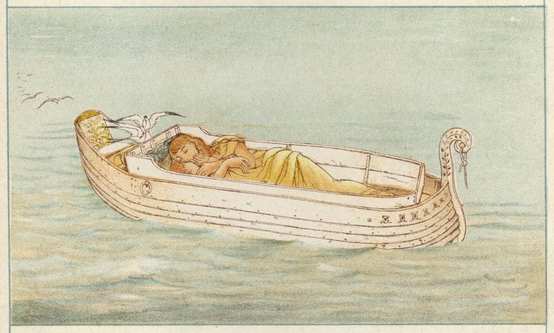 Danae och Perseus (färg litho) av Thomas Ralph Spence
