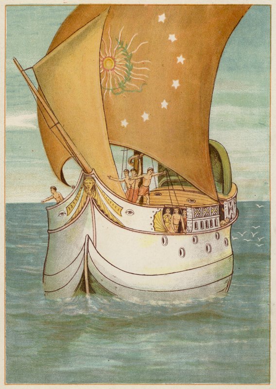 Perseus och hans brud seglar till Seriphos (färg litho) av Thomas Ralph Spence