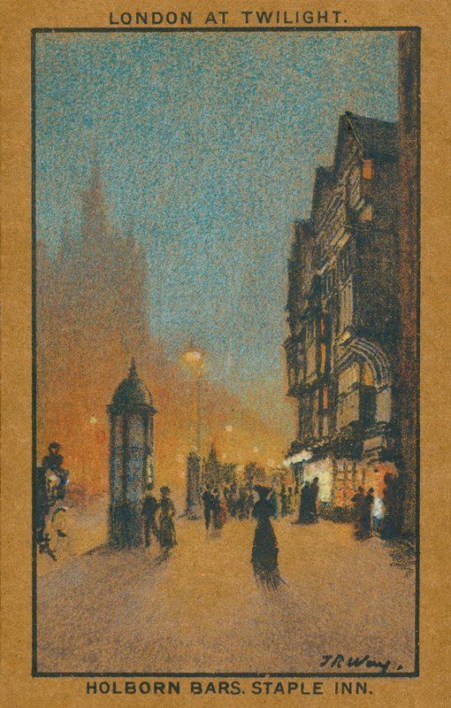 London i skymningen: Holborn Bars, Staple Inn (färglitografi) av Thomas Robert Way