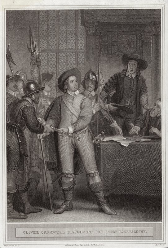 Oliver Cromwell (1599-1658) upplöser det långa parlamentet av Thomas Stothard