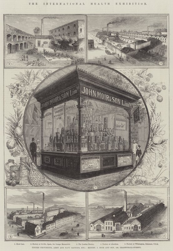 Den internationella hälsoutställningen, konserverade proviant, armé- och marineransoner, etc, Messers J Moir and Son, 148, Leadenhall-Street av Thomas Sulman