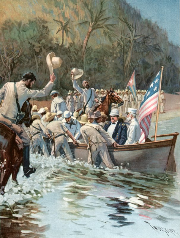 General Shafter och amiral Sampson landar på stranden i Aserradero den 20 juni för att konferera med general Garcia av Thure de Thulstrup