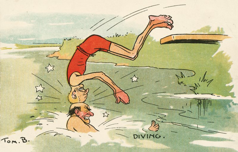 Dykning (färglitografi) av Tom Browne