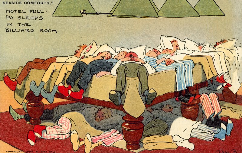 Hotel Full, Pa sover i biljardrummet (chromolitho) av Tom Browne