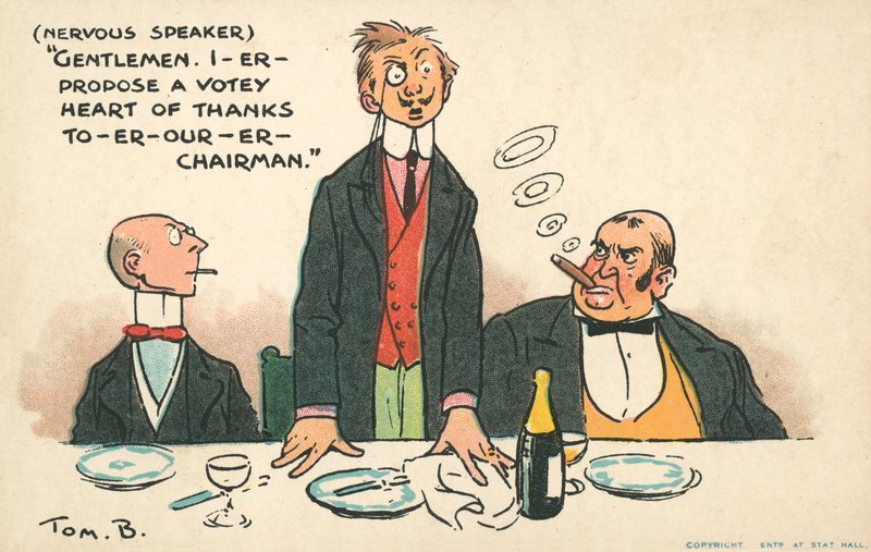 Tala inför publik (chromolitho) av Tom Browne