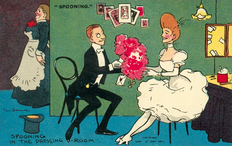 Sked i omklädningsrummet (chromolitho) av Tom Browne