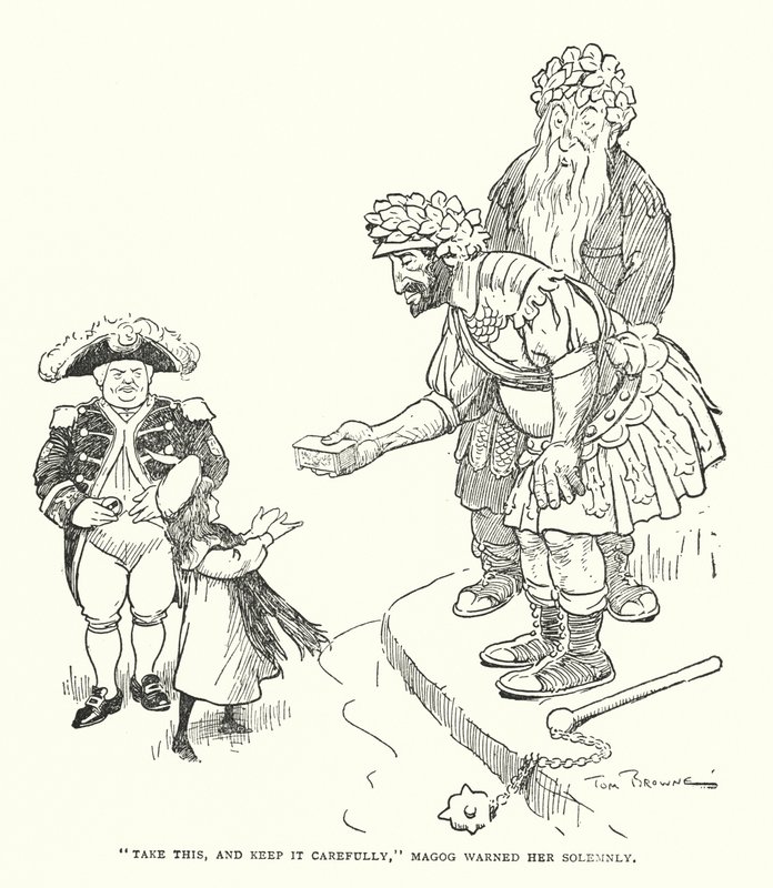 "Ta den här och håll den försiktigt," varnade Magog henne högtidligt (litho) av Tom Browne