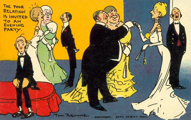 Den stackars släktingen är inbjuden till en kvällsfest (chromolitho) av Tom Browne