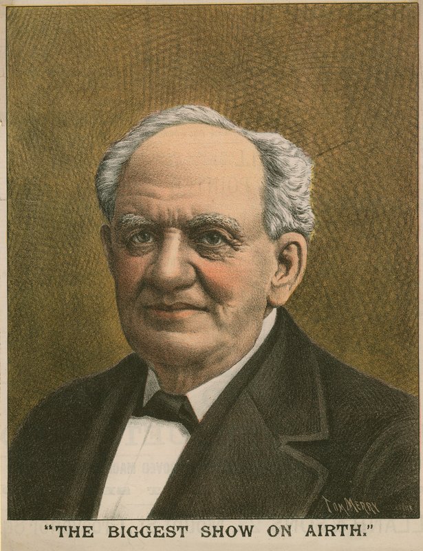 Porträtt av P T Barnum, The Biggest Show on Airth av Tom Merry
