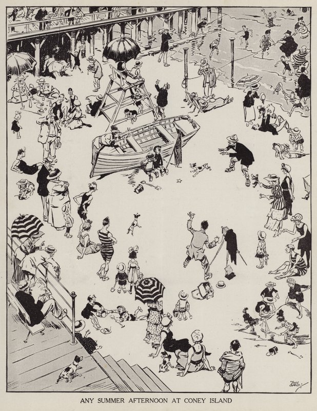 En sommareftermiddag på Coney Island (litho) av Tony Sarg