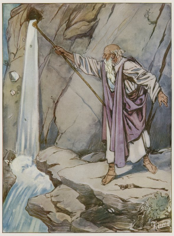 Moses slår på klippan för att få fram vatten av Tony Sarg