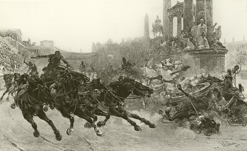 Rom under Trajanus - A chariot race (gravyr) av Ulpiano Checa y Sanz