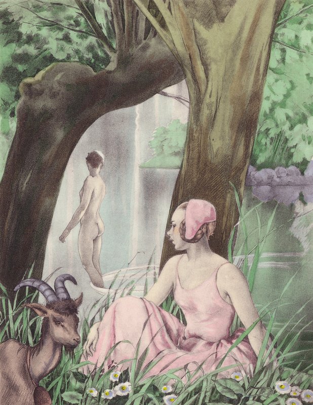 Brunelleschi-illustration för Contes et Nouvelles de La Fontaine (färglitografi) av Umberto (after) Brunelleschi