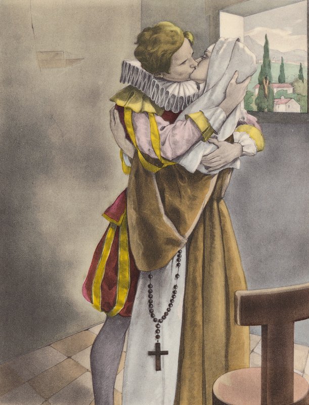 Brunelleschi-illustration för Contes et Nouvelles de La Fontaine (färglitografi) av Umberto (after) Brunelleschi
