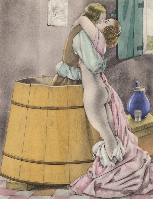Brunelleschi-illustration för Contes et Nouvelles de La Fontaine (färglitografi) av Umberto (after) Brunelleschi