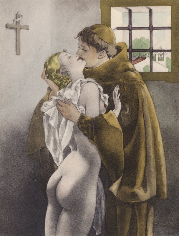 Brunelleschi-illustration för Contes et Nouvelles de La Fontaine (färglitografi) av Umberto (after) Brunelleschi