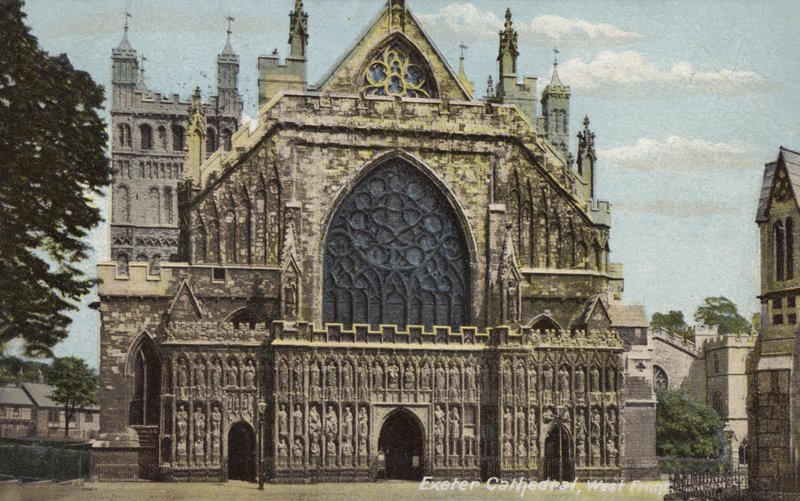 Exeter Cathedral, West Front (färgfoto) av Unbekannt