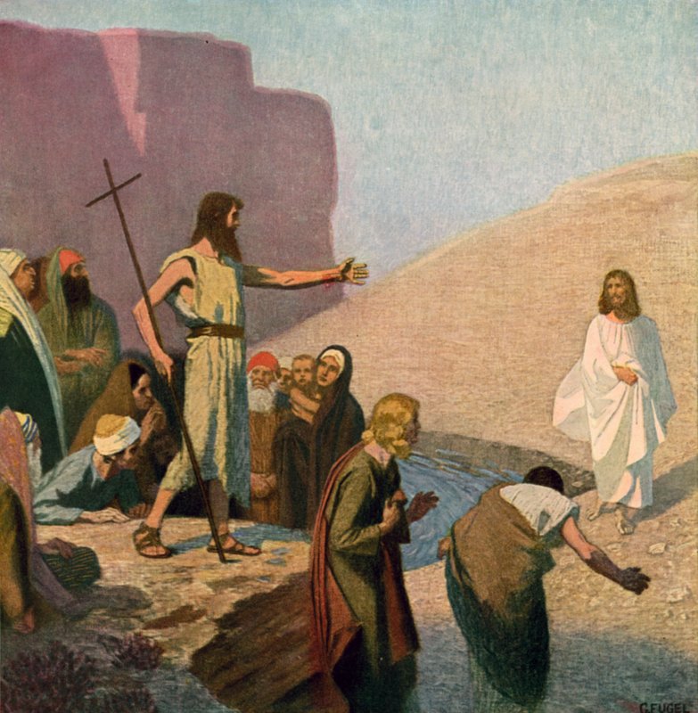 Jesus och Johannes Döparen vid floden Jordan av Unbekannt Unbekannt